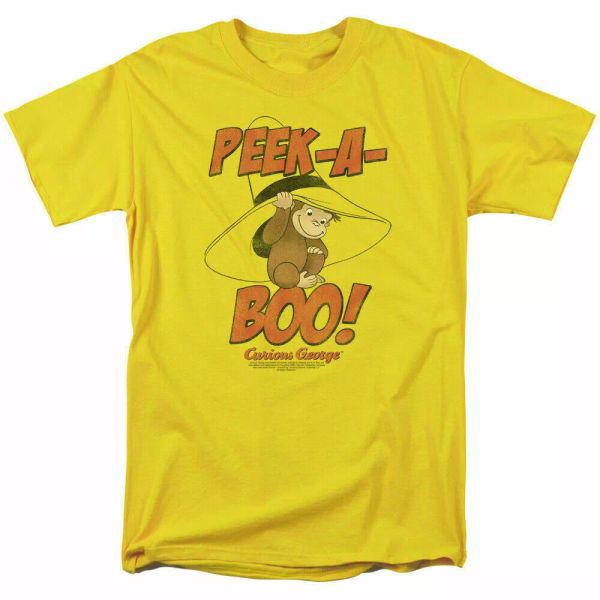 

curious george peek a boo t shirt mens licensed cartoon merchandise yellow, White;black