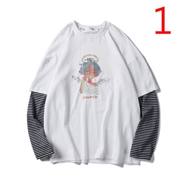 

korea ins dark black retro hip hop stitching long-sleeved t-shirt loose wild 210420, White;black