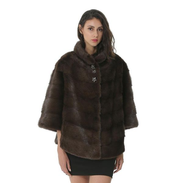 

women's fur & faux winter real coat mink women warm female natural coats and jacket poncho casual clothes 2021, Black