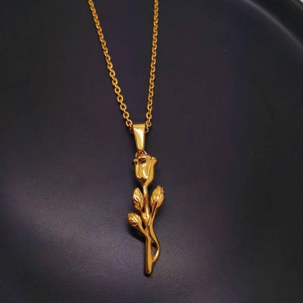 

boho gold plated rose flower pendant necklace simple vintage clavicle chain stainless steel for women jewelry gifts necklaces, Silver