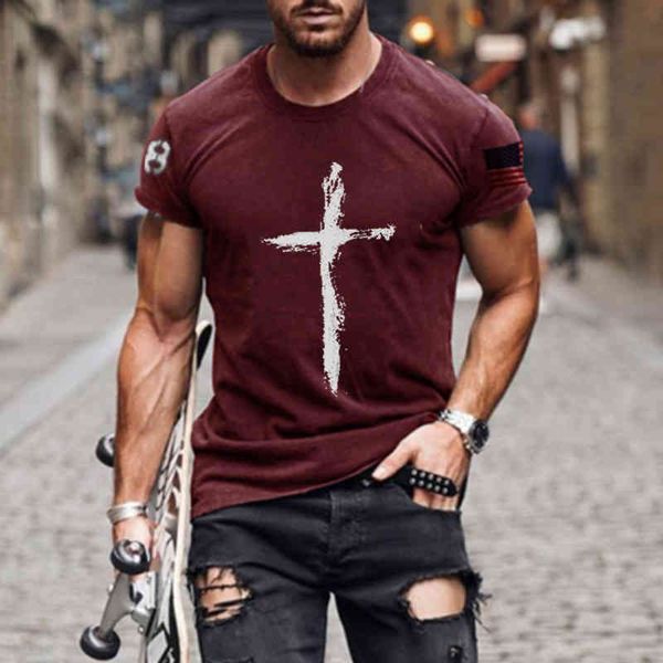 

2021 men's cross seri printed round neck casual sports t-shirt, White;black