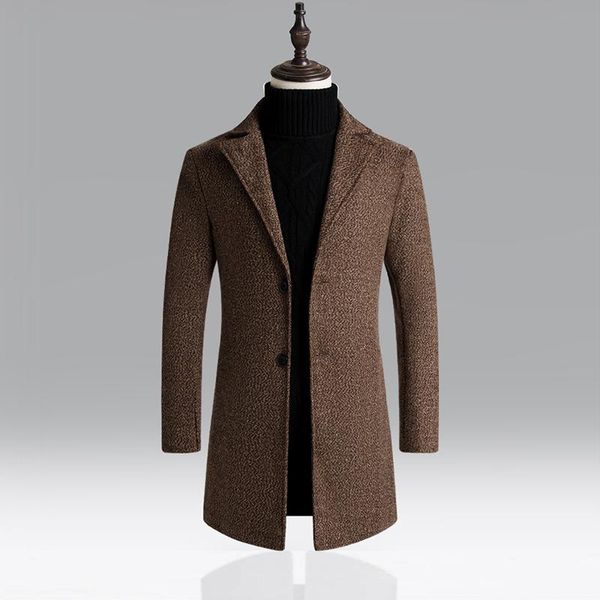 

men's wool & blends 2021classic mid-length windbreaker autumn and winter single-breasted jacket casual looking for long, Black