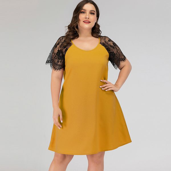 

women's plus size hy86217# large round ne hollow out short sleeve loose waist