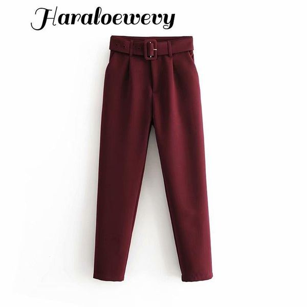 

women's pants & capris casual fuchsia woman long 2021 spring-autumn fashion solid sheath nature trousers elegant sashes female, Black;white