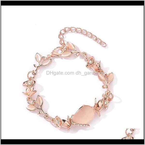 

link, chain drop delivery 2021 women fashion bridal jewelry flower opal leaf charm rose golden color leave crystal statement bracelets & ban, Black