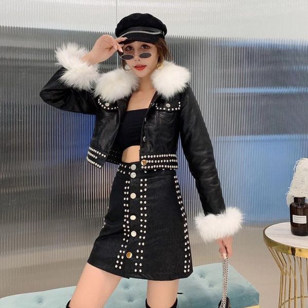 

women's leather & faux women 2021 winter fashion warm jackets with fake fur collar motorcycle biker jacket ladies outerwear coats d404, Black