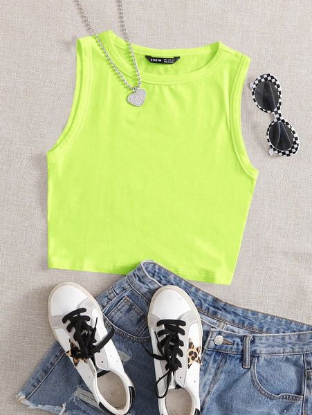 

neon green crop tank j71t#, White