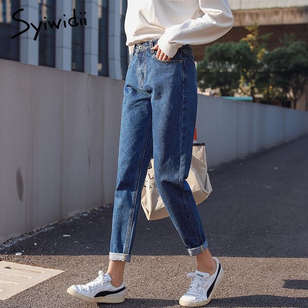 

syiwidii cotton white jeans woman high waist skinny jeans woman plus size mom jeans black spring beige blue 210417