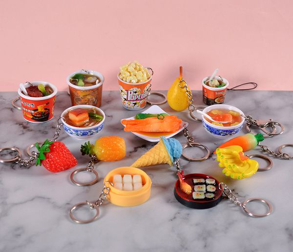 

30pcs random simulation food charms noodle keychain chinese blue and white porcelain food bowl mini cell phone strap pendant