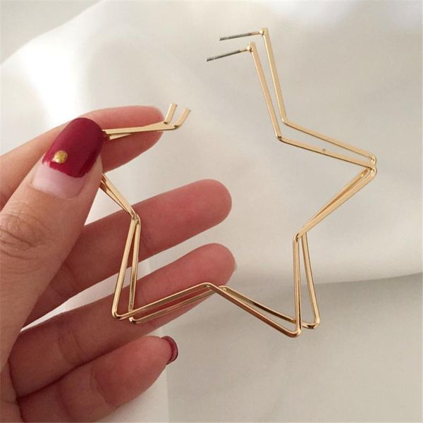 

hoop & huggie fashion simple gold color star shape personality big earrings for women party boho jewelry gift, Golden;silver