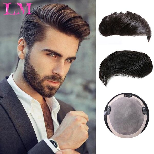 

synthetic wigs lm men's short hairs handsome replacement films bald foreheads hair, Black