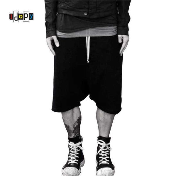 Highstreet Verão Mens Drop Crotch Shorts Baggy Solto Cordão Solto Hip Hop Black Roupas Urbanas Calças Harem Calças para Masculino 210622