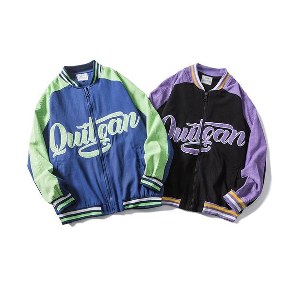 

men's jackets 2021 hip-hop baseball jacket letters embroidery corduroy patchwork korean streetwear college rock japanese fashion, Black;brown