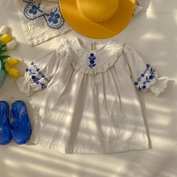

new girls spring dress long sleeve children clothes flower embroidery ruffle princess dresses 1-6 years kids girl dresses 210413, Red;yellow