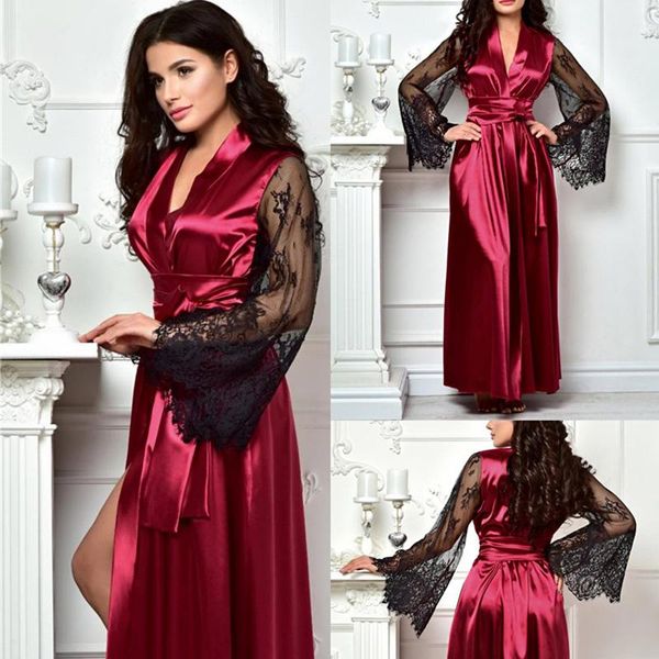 

wraps & jackets chic satin silk night robes women lace appliques long sleeve poshoot dress both robe formal event overlay sleepwear, White