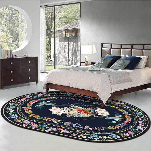 

carpets american countryside pastoral style oval rug carpet for bed room royal blue long living irregular shape mat