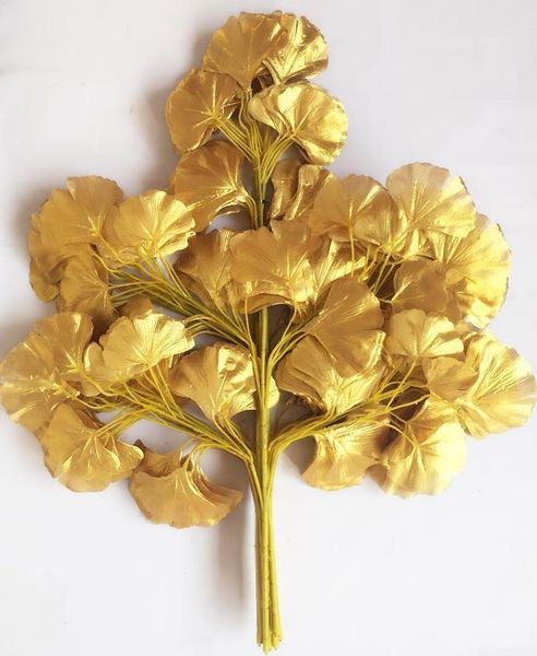 

decorative flowers & wreaths 240pcs/lot ginkgo biloba leaf five branches maidenhair trees leaves artificial tree silk branch stem wedding ga