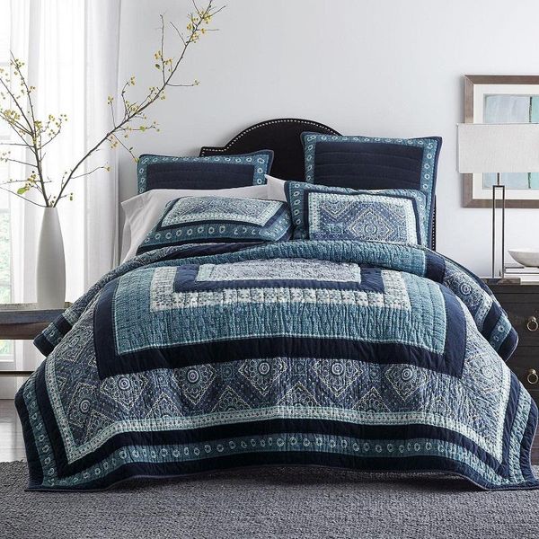 

comforters & sets thick cotton bedspreads quilt set 3pcs blue handmade patchwork quilted quilts bed cover pillowcase king size coverlet chau