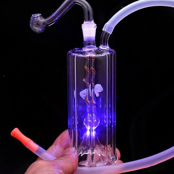 LED Glow Narghilè Dab Oil Rig Artigianato Vetro Pipa da fumo Luci Bong Narghilè Ciotola di cenere di tabacco Shisha portatile Percolatore di olio Bubbler Tubi d'acqua Intero set all'ingrosso