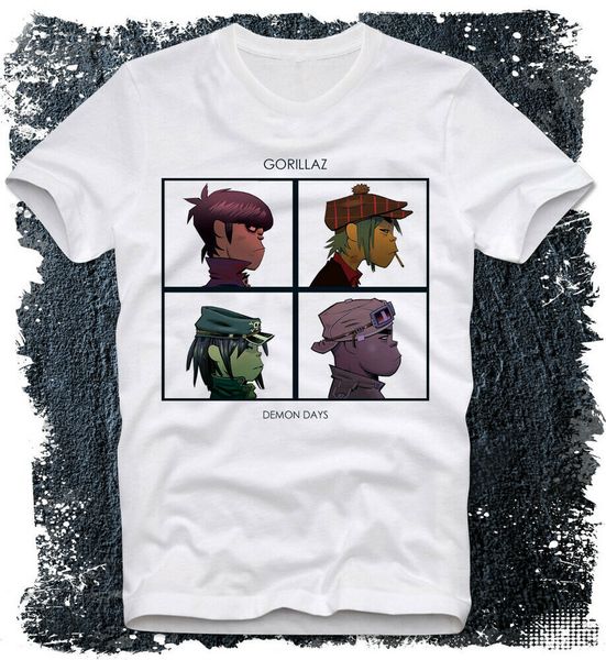 

t-shirt gorillaz demon days electronic altrnative pop rock music, White;black
