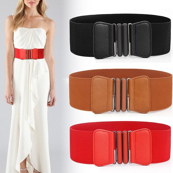 

belts 7.5cm width 65cm long waist belt fashion ladies solid stretch elastic wide dress adornment for women waistband, Black;brown