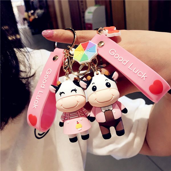 

keychains cute cow doll keychain lovely cartoon dairy lovers car key chain girl bag pendant accessories keyring holiday gifts, Silver