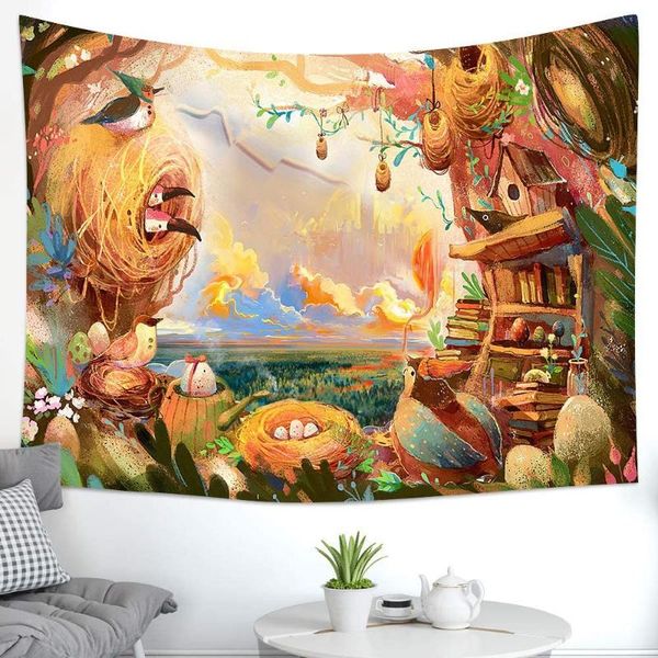 

tapestries bird fantasy world leaf for living room bedroom decor banner