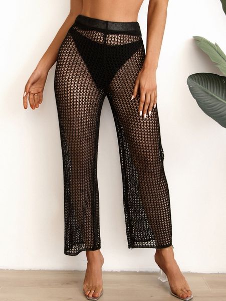 

hollow out crochet cover up pants v67l#, White;black