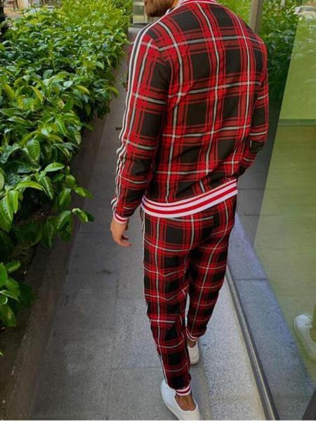 

men's tracksuits fall european and american style slim trendy fashion 3d iattice sportswear suit gyms fitness jogging sports ev3w, Gray