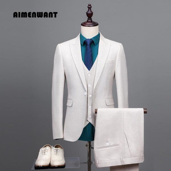 

design men's suit wedding groomsman ivory white formal jacket+vest+pants set male slim fit england blazers suits &, White;black