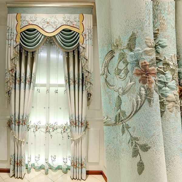 

european style living room jacquard curtain american luxury villa bedroom floor window embroidered curtains & drapes