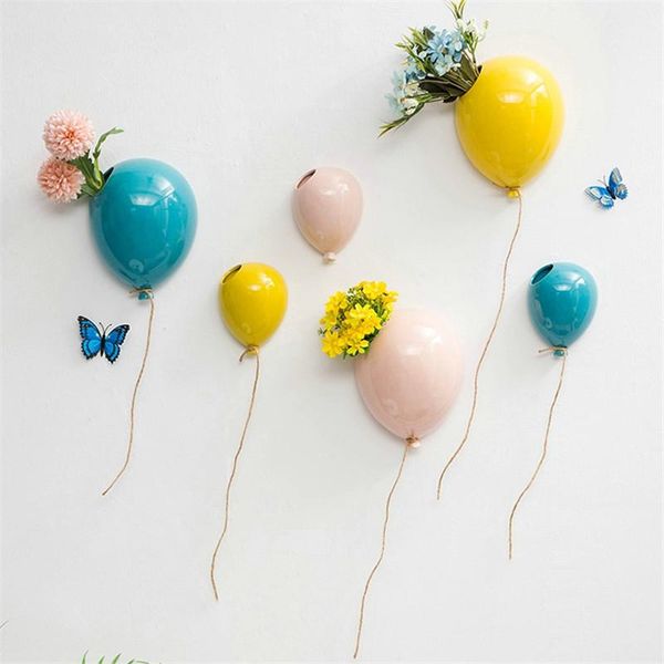 

wall stickers creative ceramic balloon design hanging flower pot living room vase home decoration planter ornaments wedding gifts