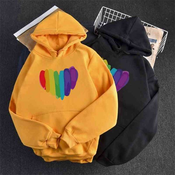 

autumn winter pullover hoodie sweater women's fashion rainbow love pattern printed korean style, Black