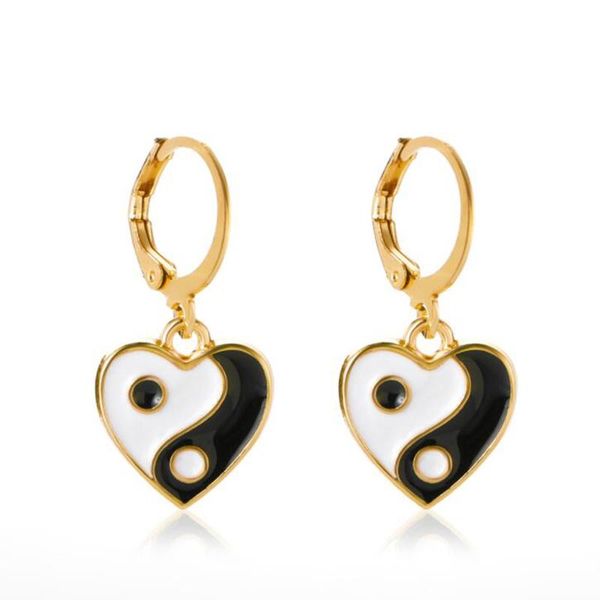 

hoop & huggie bagua yin and yang tai chi love heart shaped earrings colorful aesthetic for women party ear rings statement jewel, Golden;silver