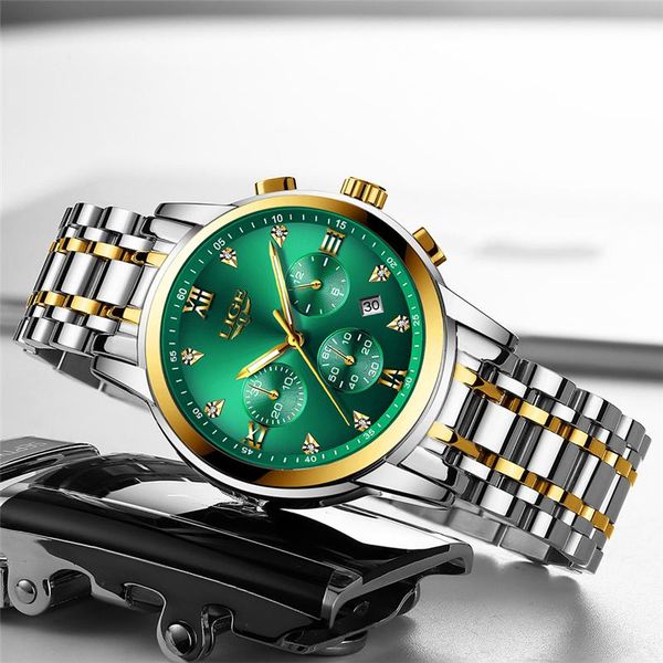 

wristwatches relogio masculino 2021 lige green water surface luxury mens watch waterproof date clock watches men quartz, Slivery;brown