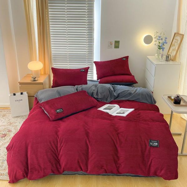

bedding sets solid color velvet fashion red duvet cover for household winter warmth thick set bedroom twin  king