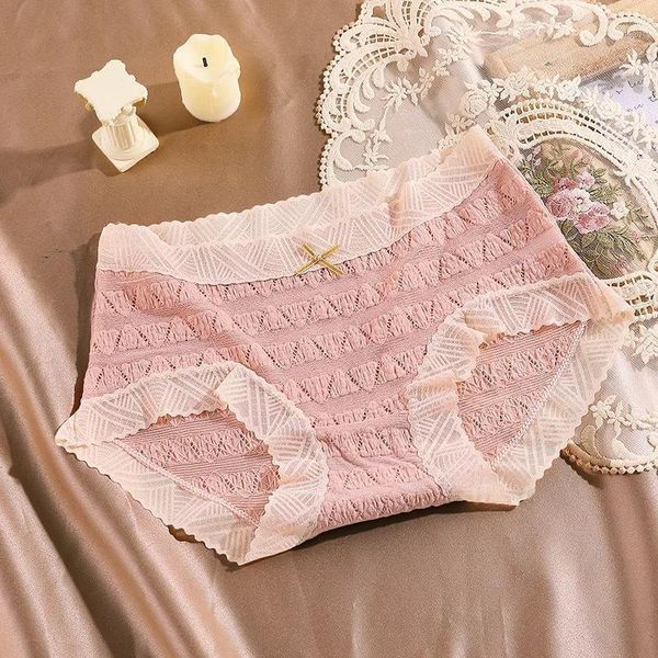 

women's panties hollow fashion lace trim ladies briefs japanese girls underpants cotton bow breathable safety student leisure summer, Black;pink