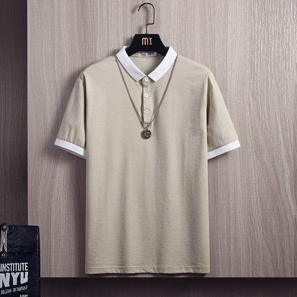 

men's polos fashion men t shirts short sleeve turn-down collar clothing summer solid color casual slim oversized shirt, White;black