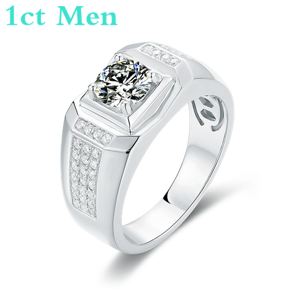 

cluster rings 1ct men moissanite ring 6.5mm d color 925 silver diamond test passed jewelry classic style with national gar certificate, Golden;silver