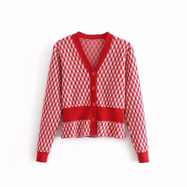 

women's sweaters 2021 autumn fashion women knitted cardigan coat plaid v-neck long sleeve bb459, White;black