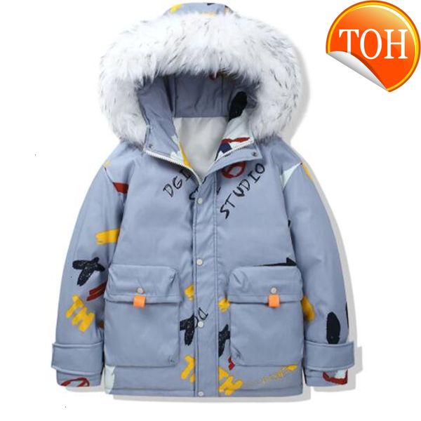 

white fur collar down printed jacket for men fashion hooded short coat casualr winter menswear, Black