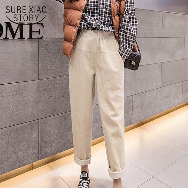 

female trousers casual thicken warm corduroy harem pants women autumn winter loose korean elastic waist fashion 7273 50 210417, Black;white