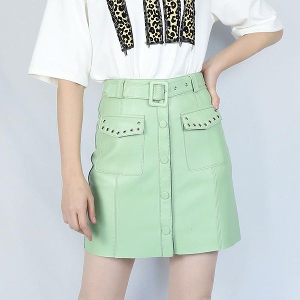 

skirts real sheepskin genuine leather skirt women fashion design mini runway highstreet female, Black