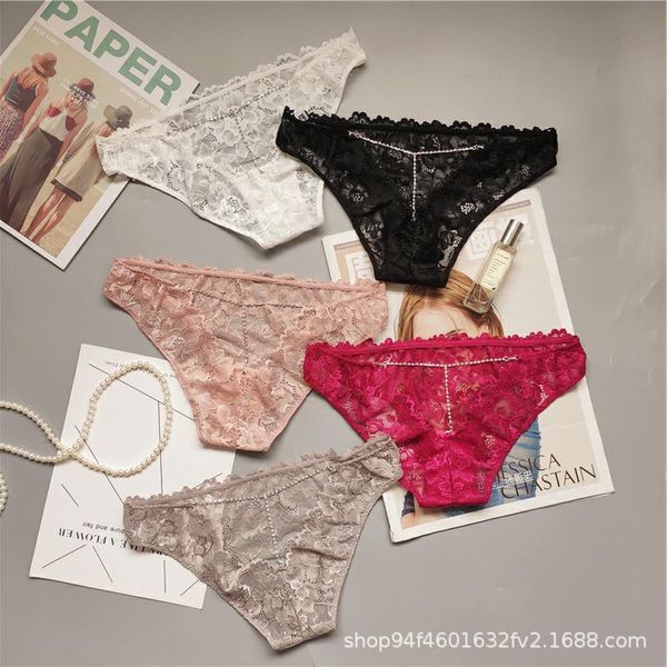 

women's panties underwear lace fashion hollow out comfort briefs low waist seamless diamond underpants female lingerie, Black;pink