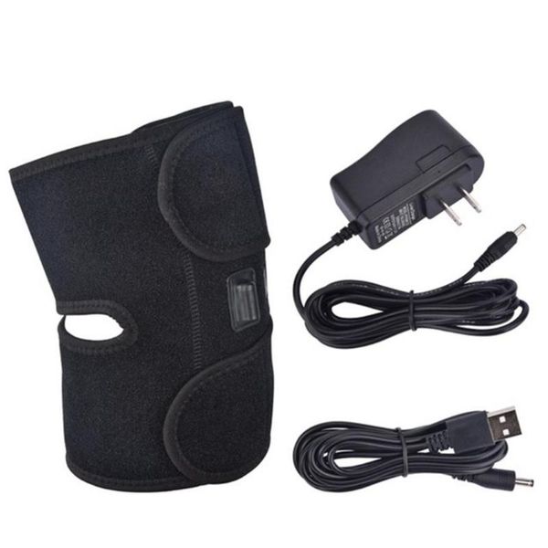 

heating knee pad usb thermal adjustable voltage temperature leg brace wrap support for adults pain relief elbow & pads, Black;gray