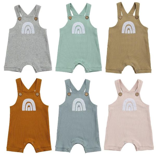 

jumpsuits born baby shorts overalls 2021 summer fall boys girls rainbow print sleeveless ribbed romper toddler outfits 0-24m, Blue