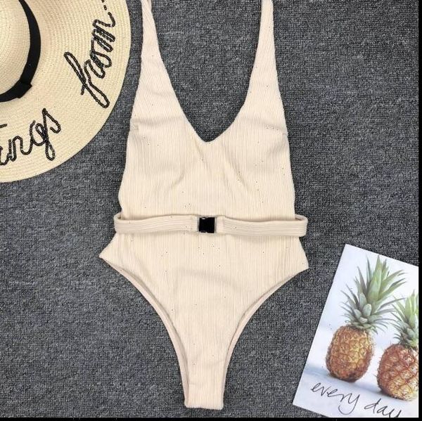 

one piece swimming suit womens tracksuits solid color bikini with belt backless beach swimsuits, Gray