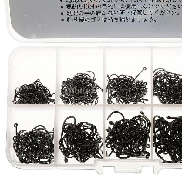 

3-12# 500pcs black assorted sharpened fishing circle hooks lures baits with tackle box