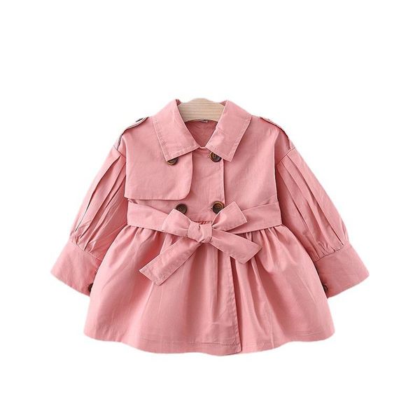 

jackets fashion baby coat with belt cotton autumn spring girl clothes solid color infant jacket 2 colors, Blue;gray