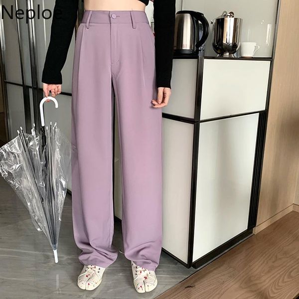 

women's pants & capris neploe women 2021 spring summer fashion korean button straight laides trousers casual loose wide leg female 1a04, Black;white